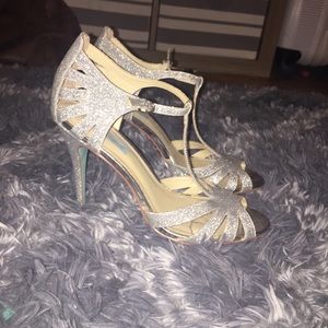 Betsey Johnson Silver Glitter Heels